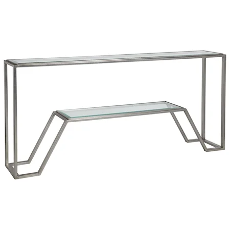 Byron Contemporary Metal Console Table with Glass Top